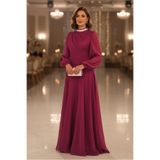 TRENDTESETTÜR KADIN BORDO DRAPELİ ABİYE ELBİSE T 5365