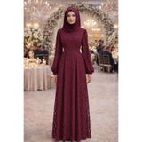 TRENDTESETTÜR KADIN BORDO YAKASI TAŞLI ABİYE ELBİSE T 1463