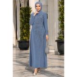TRENDTESETTÜR KADIN GRİ TAŞLI ABİYE ELBİSE T 8063