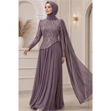 TRENDTESETTÜR KADIN MOR (VİOLET) PELERİNLİ ABİYE ELBİSE T 0763