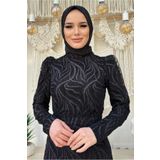 TRENDTESETTÜR KADIN SİYAH SİMLİ ABİYE ELBİSE T 0411
