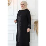 TRENDTESETTÜR KADIN SİYAH TAŞ BASKILI YELEKLİ ABİYE ELBİSE T 8621