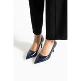 TrendWalk Lacivert Kırışık Sivri Burun Klasik Kadın Stiletto Ayakkabı - 7 cm Topuk