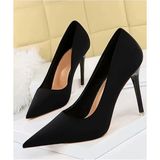 Trendy Anka Kadın Siyah Süet 8cm Ince Şeffaf Kapak Topuklu Stiletto Ayakkabı