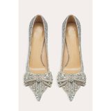 Trendy Anka Lady Princess Gümüş Nude Şeffaf Kristal Fiyonk Taşlı Stiletto 9cm Topuklu Düğün Nişan Abiye Ayakkabı