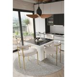 Trendy Asel Arona Beyaz Lake Mdf Ayak 90X90 Yemek Masası Mutfak Masası 4 Kişilik Masa Takımı Teddy Sandalye