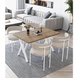 Trendy Asel Beyaz Teddy Sandalye 80X120 Yemek Masası Mutfak Masası 4 Kişilik Masa Sandalye Takımı