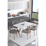 Trendy Asel Lyon Teddy Sandalye 80X140 Yemek Masası Mutfak Masası 6 Kişilik Masa Sandalye Takımı