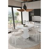 Trendy Asel Mayer Beyaz Lake Mdf Ayak 90X90 Yemek Masası Mutfak Masası 4 Kişilik Masa Takımı Teddy Sandalye