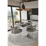 Trendy Asel Savana Beyaz Lake Mdf Ayak 90X90 Yemek Masası Mutfak Masası 4 Kişilik Masa Takımı Teddy Sandalye