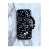 TRENDY KILIF Siyah Bulut Desenli Boncuklu Charmlı Kılıf Siyah iPhone (14 PRO MAX) ile uyumlu