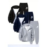 Trendy Merry Store 6 Parça Basketbol Karakter Baskılı Fermuarlı Erkek Çocuk Alt Üst Eşofman Takımı