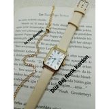 Trendy Retro Vintage Kadın Kol Saati- Gold Kasa- Oval Model- Bej Kroko Desenli Kordon TT0054 - 20 cm