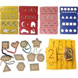 Trendy Toys Eğitici Ahşap Çizgi Çalışmaları ile Renkli Sayı ve Şekiller El Kası Geliştirme Seti - Renkli - Ahşap