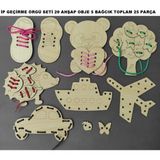 Trendy Toys Eğitici Ahşap İp Geçirme Örgü Seti 25 Parça Haki Renk Montessori El Kası Geliştirme