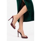TrendyAnka Kadın Bordo Şeffaf 10Cm İnce Platform Topuklu Sivri Burunlu İnce Topuk Sivri Burun Sandalet Ayakkabı Terlik Bordo