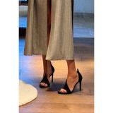 TrendyAnka Kadın Siyah Süet 10 Cm Topuklu Yuvarlak Burunlu Çok Şık Abiye Ayakkabı Stiletto Siyah