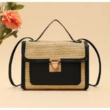 TrendyChic Siyah Pu Deri Kontrastlı Mini Hasır Çanta - Siyah - Hasır
