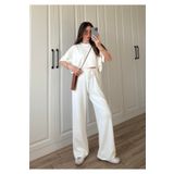 TrendyFashion Kadın Beyaz Modal Kumaş Kısa Kolu Eşofman Takımı