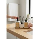 Trendylife Bounies banyo seti takımı - sıvı sabunluk seti bambu altlıklı 4 parça beyaz