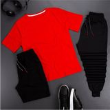 Trendypassion 3'lü Spor Eşofman Takımı Kırmızı 2XL Sezonsuz Pamuklu Slim Fit