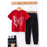 Trendypassion Çocuk Drawing Butterflies Alt - Üst Eşofman Takımı - 7 - 8 Yaş - Kırmızı