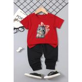 Trendypassion Çocuk Sevimli Kedi Alt - Üst Eşofman Takımı - 5 - 6 Yaş - Kırmızı