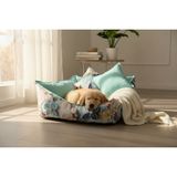 TrendyPati Köpek ve Kedi Yatağı – Yumuşak Minderli, Evcil Hayvan Koltuğu ( Polar Örtü Hediyeli)(3d Görünümlü Kumaş) - Yeşil - Ekru - 50 x 50 cm