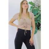 Trendypazar Camel 129333 Ön Büzgülü Crop Bluz