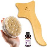 TRENDYYA - 3 Adet Lenfatik Drenaj Küreği ve Kuru Fırçalama Vücut Fırçası Doğal Yağ (10ml), Anti Selülit ve Lenfatik Drenaj Aracı Vücut Şekillendirme ve Peeling için