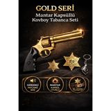 Trendzone Mantar Kapsüllü Kovboy Metal Tabanca Seti | Oyuncak Sesli Patlatmalı Şerif Rozetli Bel Kemerli Silah Set - Gold