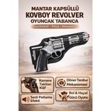 Trendzone Mantar Kapsüllü Kovboy Revolver Metal Tabanca Kılıflı | Sesli Patlama Efektli Döner Tamburlu Silah - Gri