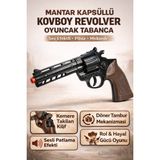 Trendzone Mantar Kapsüllü Kovboy Revolver Metal Tabanca Kılıflı | Sesli Patlama Efektli Döner Tamburlu Silah - Siyah - Kahverengi