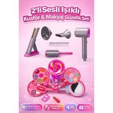 Trendzone Sesli Işıklı Kuaför & Sürülebilir 4 Katlı Güzellik Makyaj 2'li Set | Oyuncak Evcilik Seti - Gri