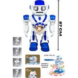 Trendzone Uzaktan Kumandalı Full Fonksiyon Pilli Sesli Işıklı Disk Atan Oyuncak Uzay Savaşçısı Robot 27CM - Beyaz - Mavi