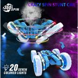 Trendzone Uzaktan Kumandalı Full Fonksiyon Şarjlı LED Işıklı Buhar Atan 360° Dönen Drift Atan Stunt Spin RC Araba - Mavi