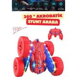 Trendzone Uzaktan Kumandalı Şarjlı 360° Dönebilen LED Işıklı Örümcek Adam Akrobatik Stunt Rc Araba - Kırmızı