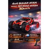 Trendzone Uzaktan Kumandalı Şarjlı LED Işıklı Buhar Atan 4x4 30KM/H Yapan Rc Off-Road Araba - Kırmızı