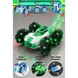 Trendzone Uzaktan Kumandalı Şarjlı Müzikli LED Işıklı Buhar Atan 360° Dönen Akrobatik Dublör Stunt Rc Drift Araba 16CM - Yeşil