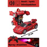Trendzone Uzaktan Kumandalı Şarjlı Sesli LED Işıklı Buhar Atan Transformers Robot Dönüşen Araba 31 cm - Kırmızı
