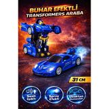 Trendzone Uzaktan Kumandalı Şarjlı Sesli LED Işıklı Buhar Atan Transformers Robot Dönüşen Araba 31 cm - Mavi