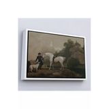 Trezon Ahşap Çerçeveli George Stubbs 'Un Creswell Kayalıkları'nda Damat Ve Tazı İle Gri Avcı Tablosu