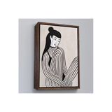 Trezon Ahşap Çerçeveli Handdrawn Oturan Kadın Tablosu-7981