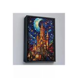 Trezon Ahşap Çerçeveli Modern Peri Masalı Kanaviçe Vitray Kale Tablosu-7983