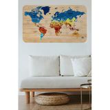 Trezon Ahşap Görünümlü Eğitici Detaylı Atlası Dünya Haritası Duvar Sticker -60X105-3856