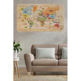 Trezon Ahşap Görünümlü Türkçe Eğitici Detaylı Atlası Dünya Haritası Duvar Sticker -60X105-3868