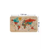 Trezon Ahşap Görünümlü Türkçe Eğitici Detaylı Atlası Dünya Haritası Duvar Sticker-85X130-3867
