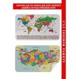 Trezon Eğitici - Öğretici Dünya Ve Türkiye Haritası Çocuk Odası Duvar Sticker-60X105-3885