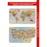 Trezon Eğitici - Öğretici Dünya Ve Türkiye Haritası Çocuk Odası Duvar Sticker-85X130-3890
