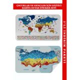 Trezon Eğitici - Öğretici Dünya Ve Türkiye Haritası Çocuk Odası Duvar Sticker-85X130-3891